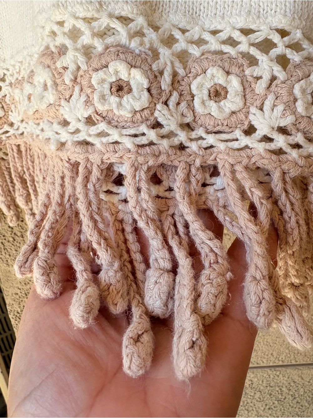 Vintage Margules Crochet Collar Sweater Tunic • Boho Romantic Fringe - Picture 8 of 10